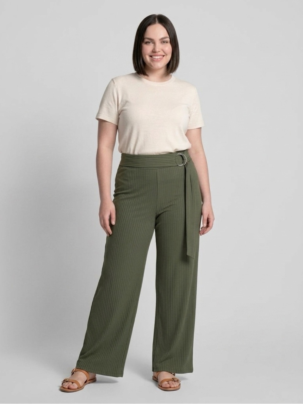 No boundaries Olive green stretchy ribbed wide leg pants